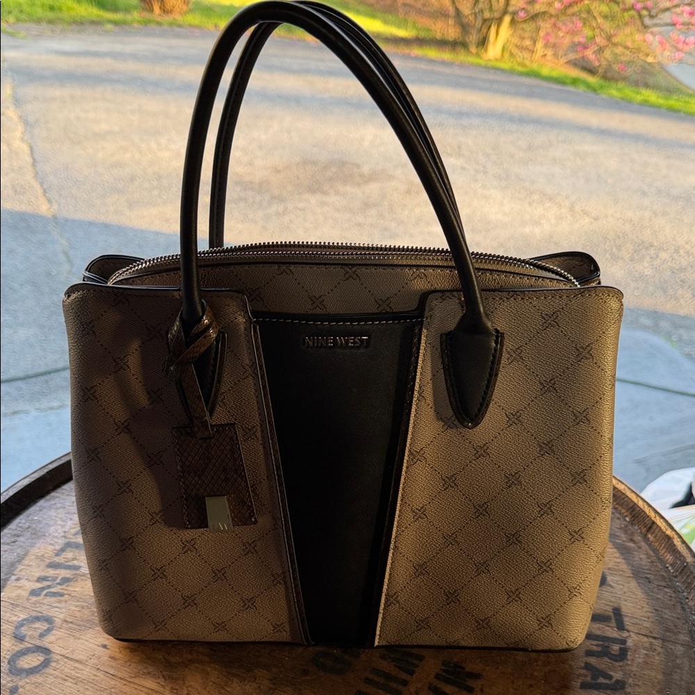 Nine West Brown Tote with Black Center Panel